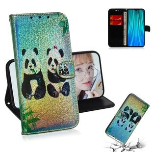 For Xiaomi Redmi Note 8 Pro Colored Drawing Pattern Colorful Magnetic Buckle Horizontal Flip PU Leather Case with Holder & Card Slots & Wallet & Lanyard(Two Pandas)