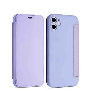 For iPhone 11 Imitate Liquid Silicone Horizontal Flip Leather Case with Card Slots (Light Purple)