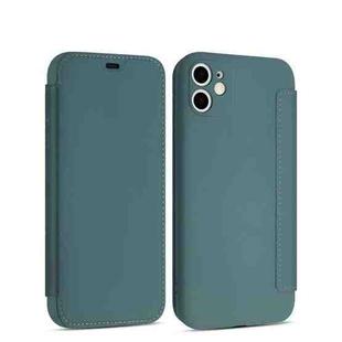 For iPhone 11 Imitate Liquid Silicone Horizontal Flip Leather Case with Card Slots (Dark Green)