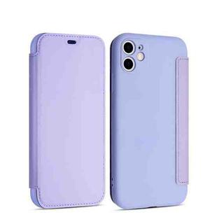 For iPhone 11 Pro Imitate Liquid Silicone Horizontal Flip Leather Case with Card Slots (Light Purple)