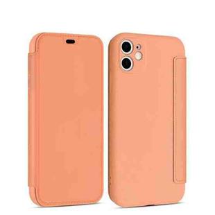For iPhone 11 Pro Max Imitate Liquid Silicone Horizontal Flip Leather Case with Card Slots (Orange)