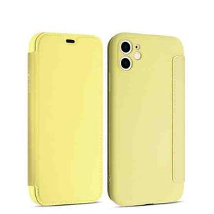 For iPhone 11 Pro Max Imitate Liquid Silicone Horizontal Flip Leather Case with Card Slots (Yellow)