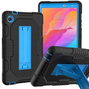 For Huawei MatePad T8 8.0(2020) Contrast Color Robot Shockproof Silicone + PC Protective Case with Holder(Black Blue)