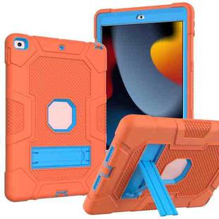 For iPad 10.2 2021 / 2020 / 2019 Contrast Color Robot Shockproof Silicone + PC Protective Case with Holder(Orange Blue)
