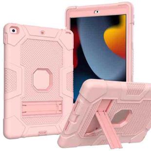 For iPad 10.2 2021 / 2020 / 2019 Contrast Color Robot Shockproof Silicone + PC Protective Case with Holder(Rose Gold)