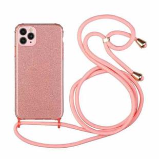 For iPhone 11 Pro Max Glitter Powder Shockproof TPU Protective Case with Lanyard (Pink)