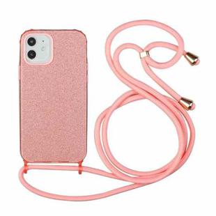 For iPhone 12 mini Glitter Powder Shockproof TPU Protective Case with Lanyard (Pink)