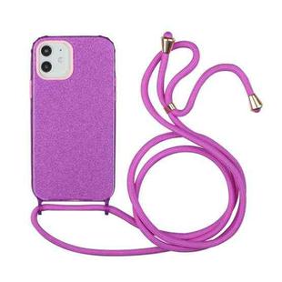 For iPhone 12 / 12 Pro Glitter Powder Shockproof TPU Protective Case with Lanyard(Purple)