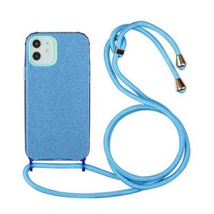 For iPhone 12 / 12 Pro Glitter Powder Shockproof TPU Protective Case with Lanyard(Blue)
