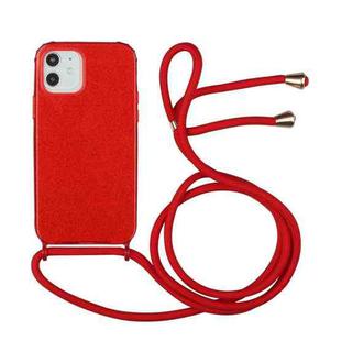 For iPhone 12 / 12 Pro Glitter Powder Shockproof TPU Protective Case with Lanyard(Red)