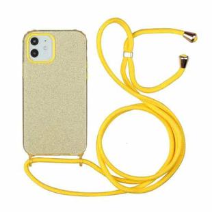 For iPhone 12 / 12 Pro Glitter Powder Shockproof TPU Protective Case with Lanyard(Yellow)