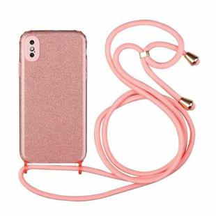For iPhone X / XS Glitter Powder Shockproof TPU Protective Case with Lanyard(Pink)
