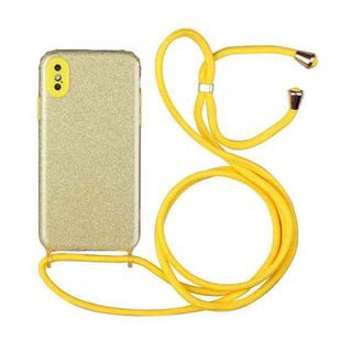 For iPhone X / XS Glitter Powder Shockproof TPU Protective Case with Lanyard(Yellow)