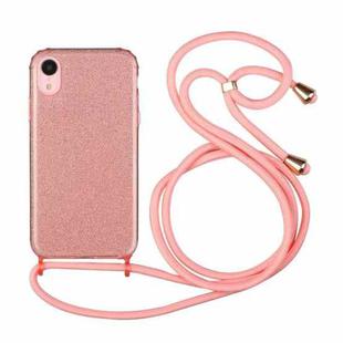 For iPhone XR Glitter Powder Shockproof TPU Protective Case with Lanyard(Pink)