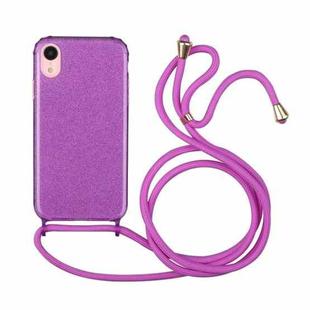 For iPhone XR Glitter Powder Shockproof TPU Protective Case with Lanyard(Purple)