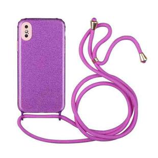 For iPhone XS Max Glitter Powder Shockproof TPU Protective Case with Lanyard(Purple)