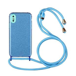 For iPhone XS Max Glitter Powder Shockproof TPU Protective Case with Lanyard(Blue)