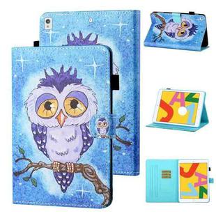 Coloured Drawing Stitching Horizontal Flip Leather Case with Holder & Card Slot & Sleep / Wake-up Function For iPad 10.2 2021 / 2020 / 2019 / Air (2019)(Blue Owl)
