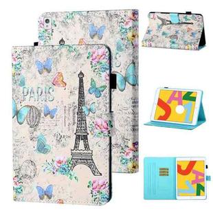 Coloured Drawing Stitching Horizontal Flip Leather Case with Holder & Card Slot & Sleep / Wake-up Function For iPad 10.2 2021 / 2020 / 2019 / Air (2019)(Tower and Butterflies)