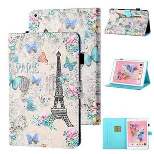 Coloured Drawing Stitching Horizontal Flip Leather Case with Holder & Card Slot & Sleep / Wake-up Function For iPad Air / Air 2 / 9.7 (2017) & (2018)(Tower and Butterflies)