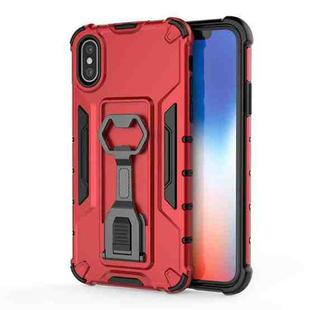 For iPhone X / XS Peacock Style PC + TPU Protective Case with Bottle Opener(Red)