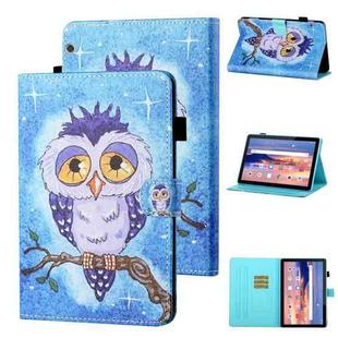 For Huawei MediaPad T5 10.1 Coloured Drawing Stitching Horizontal Flip Leather Case with Holder & Card Slot(Blue Owl)