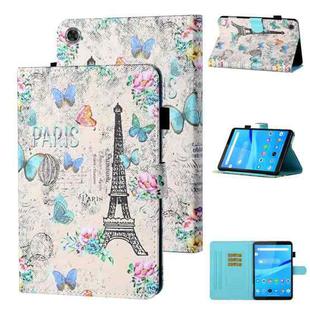 For Lenovo Tab FHD M10 Plus X606F Coloured Drawing Stitching Horizontal Flip Leather Case with Holder & Card Slot & Sleep / Wake-up Function(Tower and Butterflies)