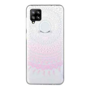 For Samsung Galaxy A42 Coloured Drawing Pattern Transparent TPU Protective Case(Pink Flower)