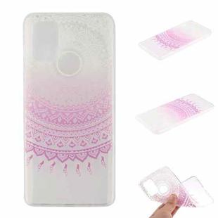 For Samsung Galaxy A91 Coloured Drawing Pattern Transparent TPU Protective Case(Pink Flower)