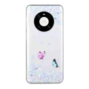 For Huawei Mate 40 Coloured Drawing Pattern Transparent TPU Protective Case(Flower Butterfly)