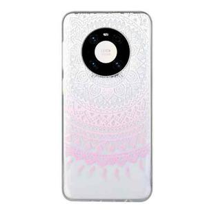 For Huawei Mate 40 Pro Coloured Drawing Pattern Transparent TPU Protective Case(Pink Flower)