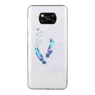 For Xiaomi Poco X3 Coloured Drawing Pattern Transparent TPU Protective Case(Feather)