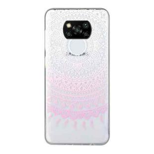 For Xiaomi Poco X3 Coloured Drawing Pattern Transparent TPU Protective Case(Pink Flower)