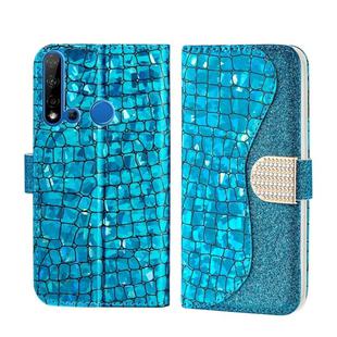 For Huawei P20 Lite 2019 Laser Glitter Powder Matching Crocodile Texture Horizontal Flip Leather Case, with Card Slots & Holder(Blue)