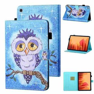 For Samsung Galaxy Tab A7 10.4 (2020) T500/T505 Coloured Drawing Stitching Horizontal Flip Leather Case with Holder & Card Slot & Sleep / Wake-up Function(Blue Owl)