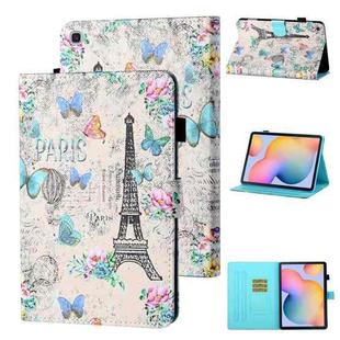 For Samsung Galaxy Tab S6 Lite P610/P615 Coloured Drawing Stitching Horizontal Flip Leather Case with Holder & Card Slot & Sleep / Wake-up Function(Tower and Butterflies)