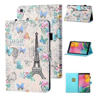 For Samsung Galaxy Tab A 8.0 (2019) T290/T295 Coloured Drawing Stitching Horizontal Flip Leather Case with Holder & Card Slot (Tower and Butterflies)