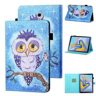 For Samsung Galaxy Tab A 10.5 T590/T595 Coloured Drawing Stitching Horizontal Flip Leather Case with Holder & Card Slot & Sleep / Wake-up Function(Blue Owl)