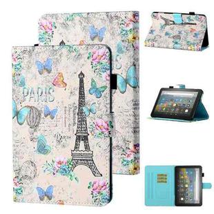 For Amazon Kindle Fire HD8 (2020) Coloured Drawing Stitching Horizontal Flip Leather Case with Holder & Card Slot & Sleep / Wake-up Function(Tower and Butterflies)