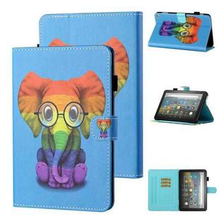For Amazon Kindle Fire HD8 (2020) Coloured Drawing Stitching Horizontal Flip Leather Case with Holder & Card Slot & Sleep / Wake-up Function(Colorful Elephant)