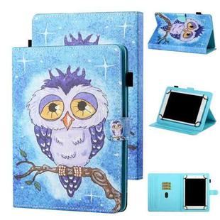 For 7 inch Tablet Universal Coloured Drawing Stitching Horizontal Flip Leather Case with Holder & Card Slot(Blue Owl)