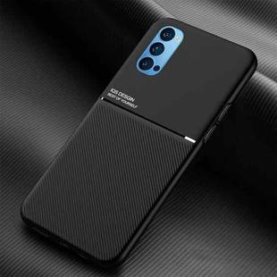 For OPPO Reno4 Classic Tilt Strip Grain Magnetic Shockproof PC + TPU Case(Black)