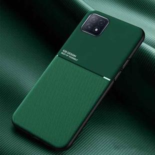 For OPPO Reno4 SE Classic Tilt Strip Grain Magnetic Shockproof PC + TPU Case(Dark Green)