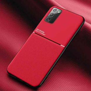 For Samsung Galaxy Note20 Classic Tilt Strip Grain Magnetic Shockproof PC + TPU Case(Red)