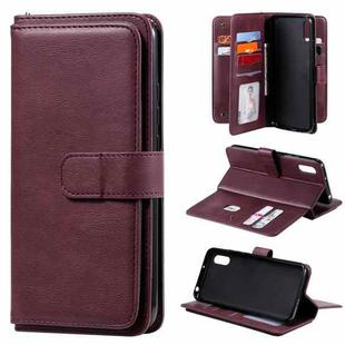 For Xiaomi Redmi 9A Multifunctional Magnetic Copper Buckle Horizontal Flip Leather Case with Bracket & 10 Card Slots & Wallet & Photo Frame(Wine Red)