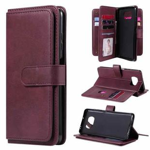 For Xiaomi Poco X3 NFC Multifunctional Magnetic Copper Buckle Horizontal Flip Leather Case with Bracket & 10 Card Slots & Wallet & Photo Frame(Wine Red)