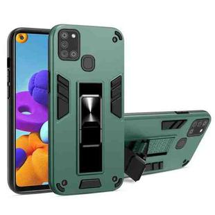 For Samsung Galaxy A21s 2 in 1 PC + TPU Shockproof Protective Case with Invisible Holder(Dark Green)