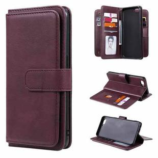 For OPPO A5 / A3s Multifunctional Magnetic Copper Buckle Horizontal Flip Solid Color Leather Case with 10 Card Slots & Wallet & Holder & Photo Frame(Wine Red)