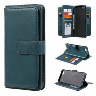 For OPPO A5 / A3s Multifunctional Magnetic Copper Buckle Horizontal Flip Solid Color Leather Case with 10 Card Slots & Wallet & Holder & Photo Frame(Dark Green)