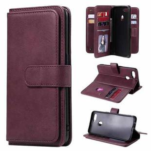 For OPPO A7 / A5s (AX5s) Multifunctional Magnetic Copper Buckle Horizontal Flip Solid Color Leather Case with 10 Card Slots & Wallet & Holder & Photo Frame(Wine Red)